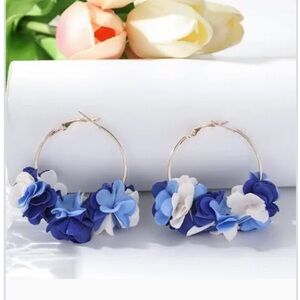Floral Hoop Earrings in Blue and White
